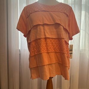 Alfred Dunner Orange Tiered Short Sleeve Blouse
